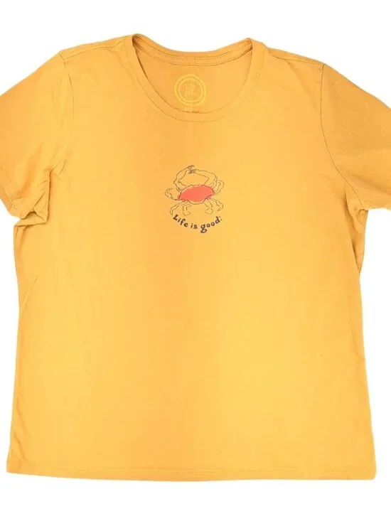 Life Is Good Women Size Large Yellow Crab Graphic T-Shirt Cotton Ocean Sea Life - Picture 7 of 10